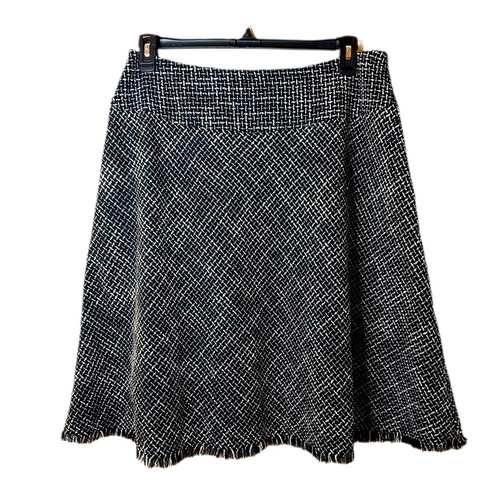 Coldwater Creek Tweed Black and white A line skirt with fringe Size L 14/16